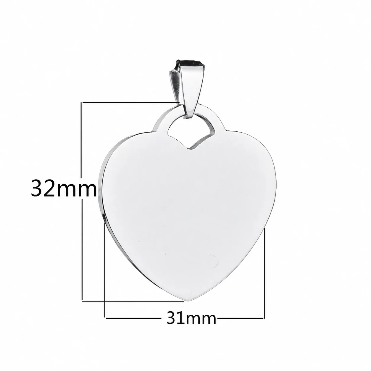 Engravable Heart Tag 316 Stainless Steel Box Chain Necklace - Silver 24 x 23 mm