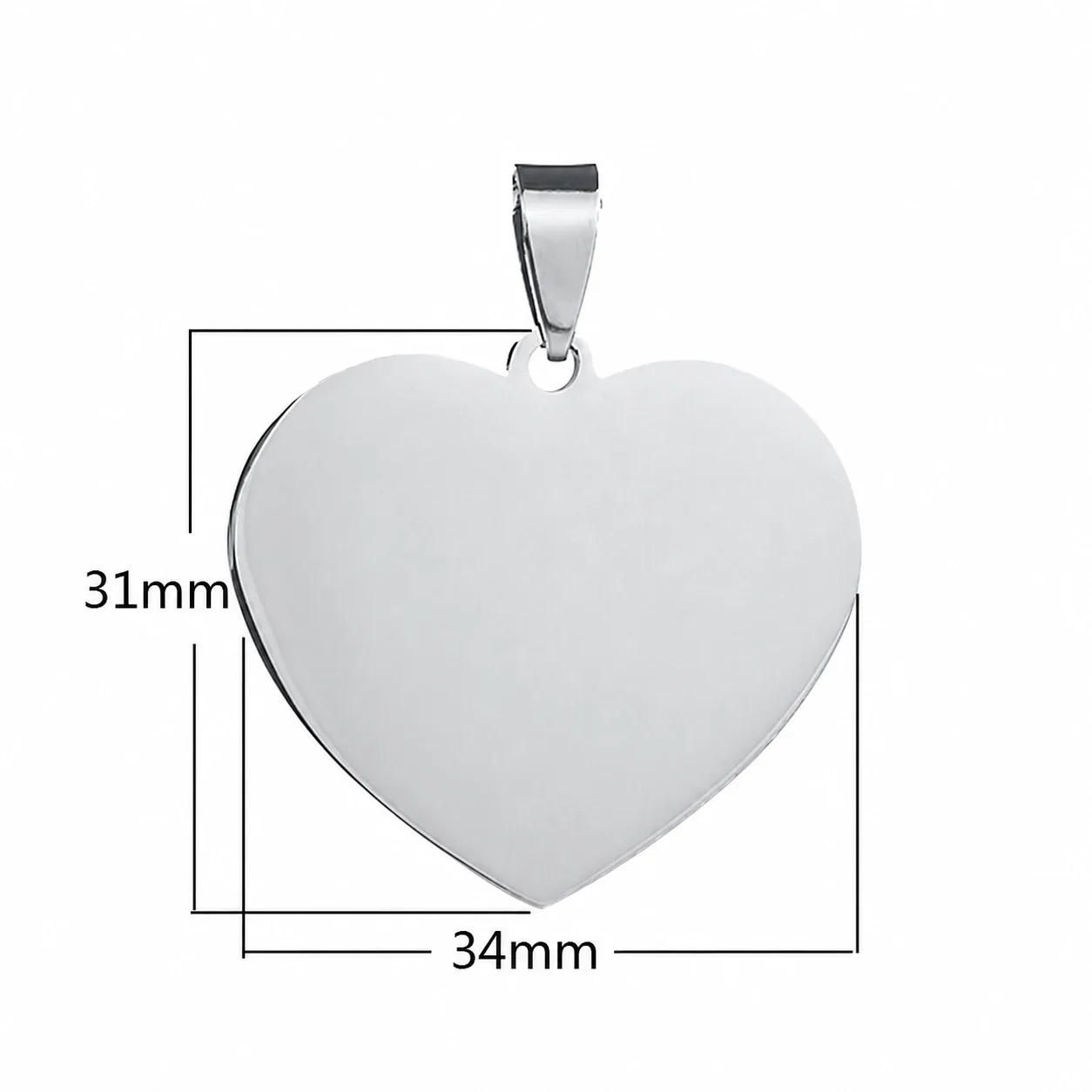 Engravable Heart Tag 316 Stainless Steel Box Chain Necklace - Silver 34 x 31 mm