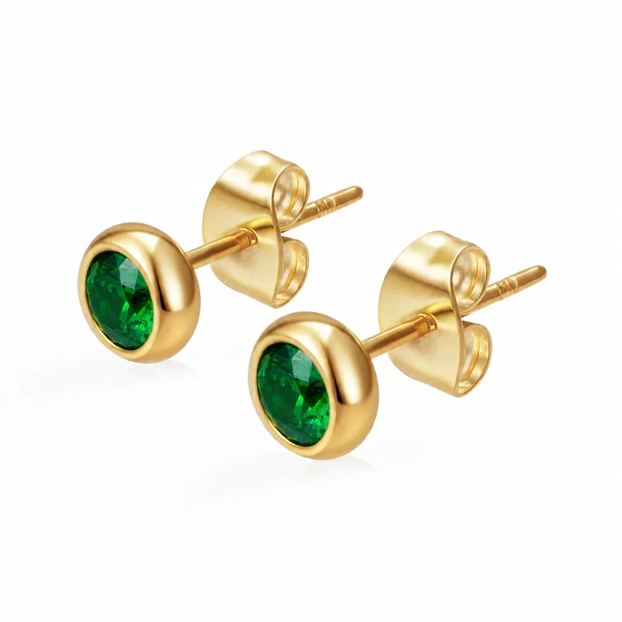 Polished Stainless Steel Bezel CZ Stud Earrings
