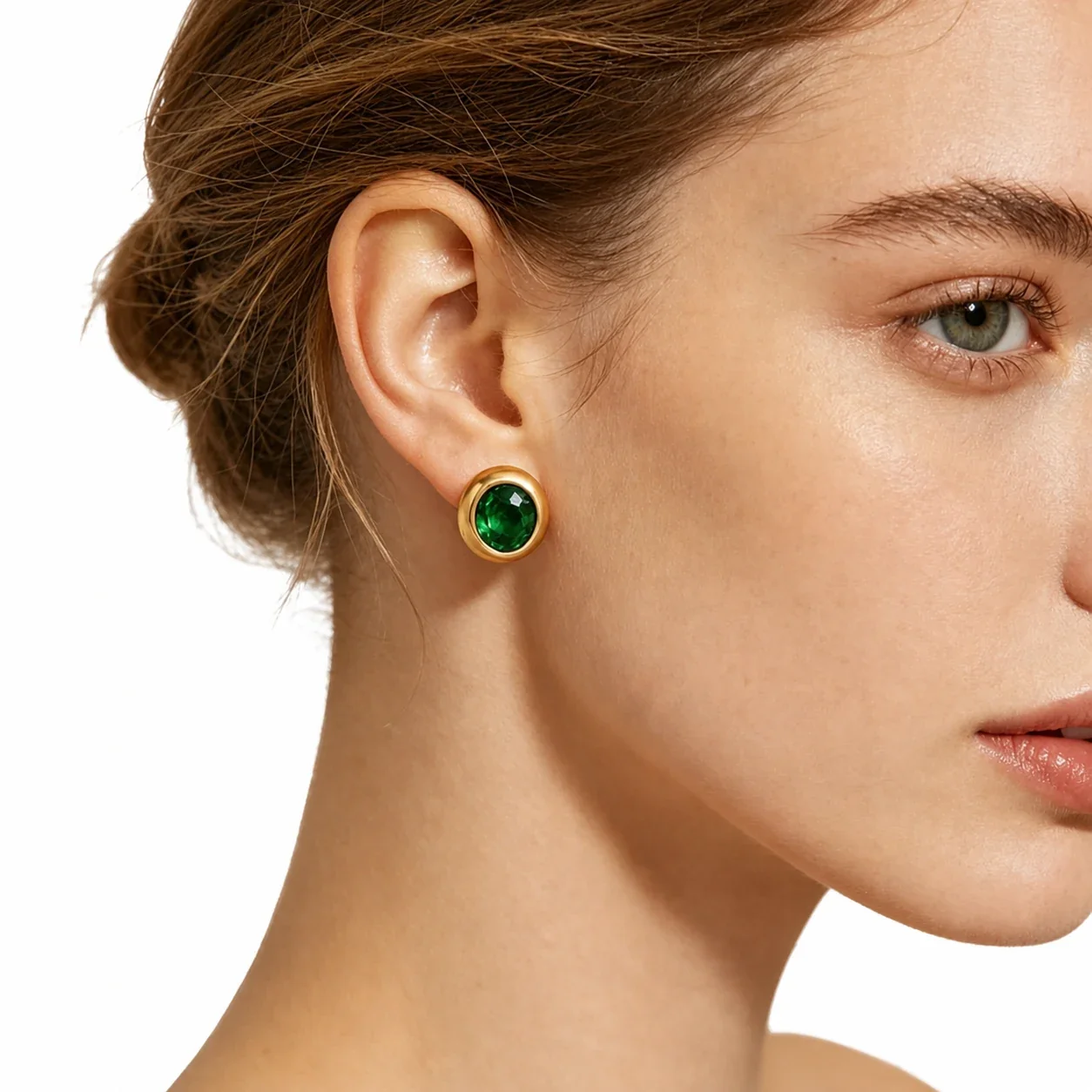 Polished Stainless Steel Bezel CZ Stud Earrings