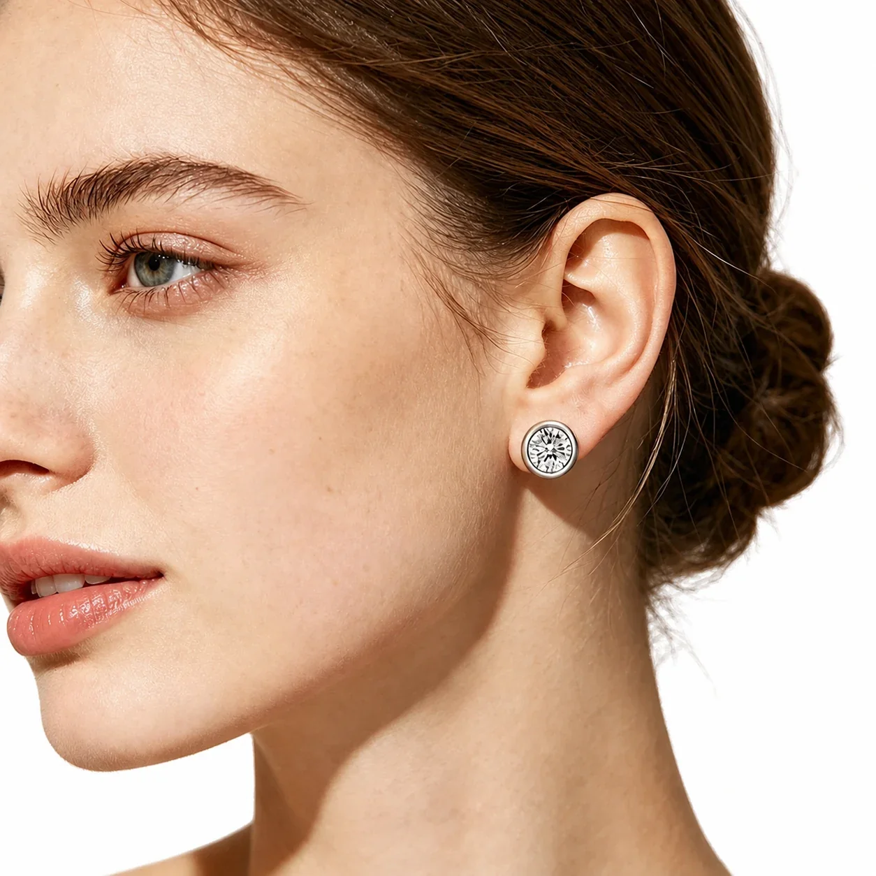 Polished Stainless Steel Bezel CZ Stud Earrings