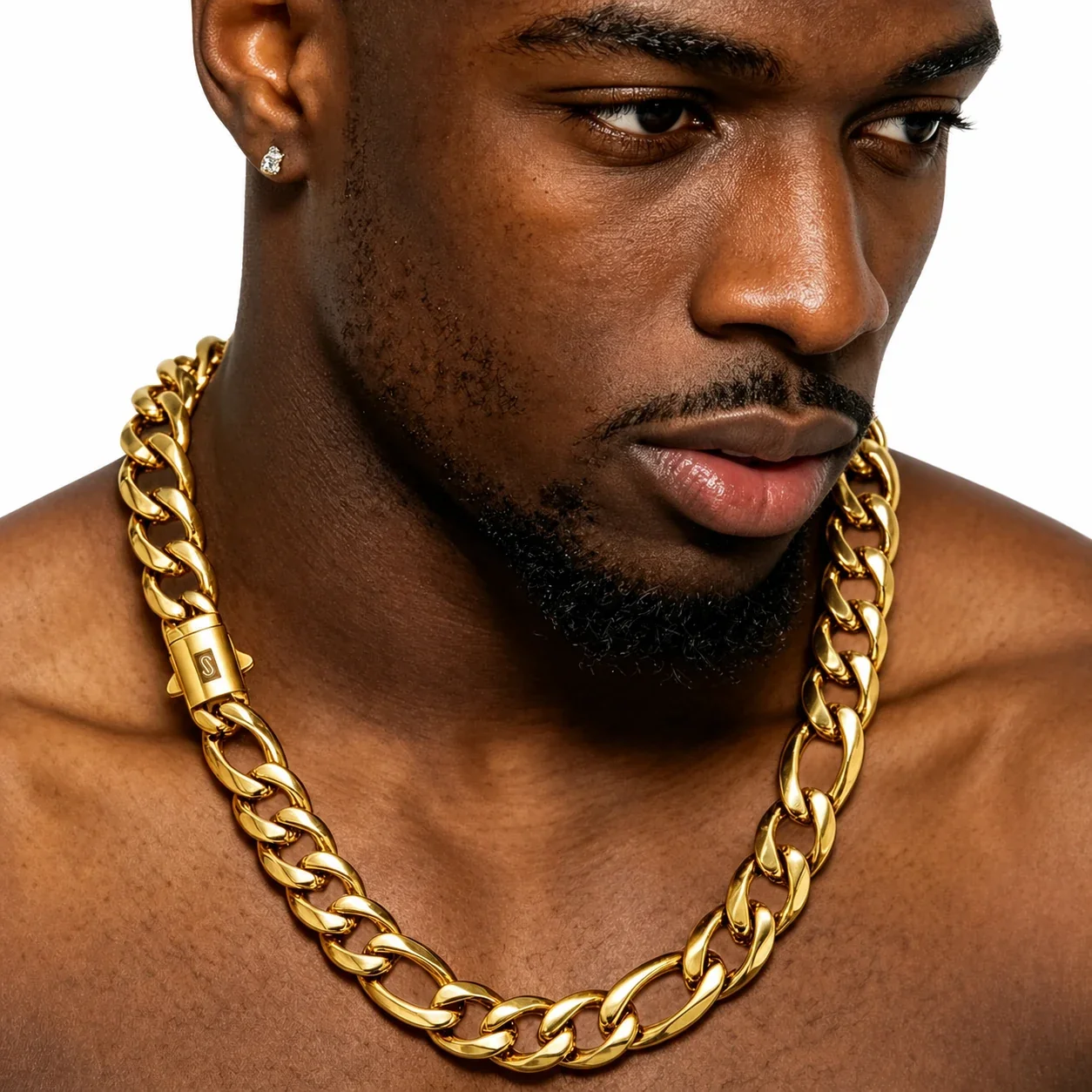 Bold Gold-Plated Stainless Steel Figaro Curb Chain Necklace