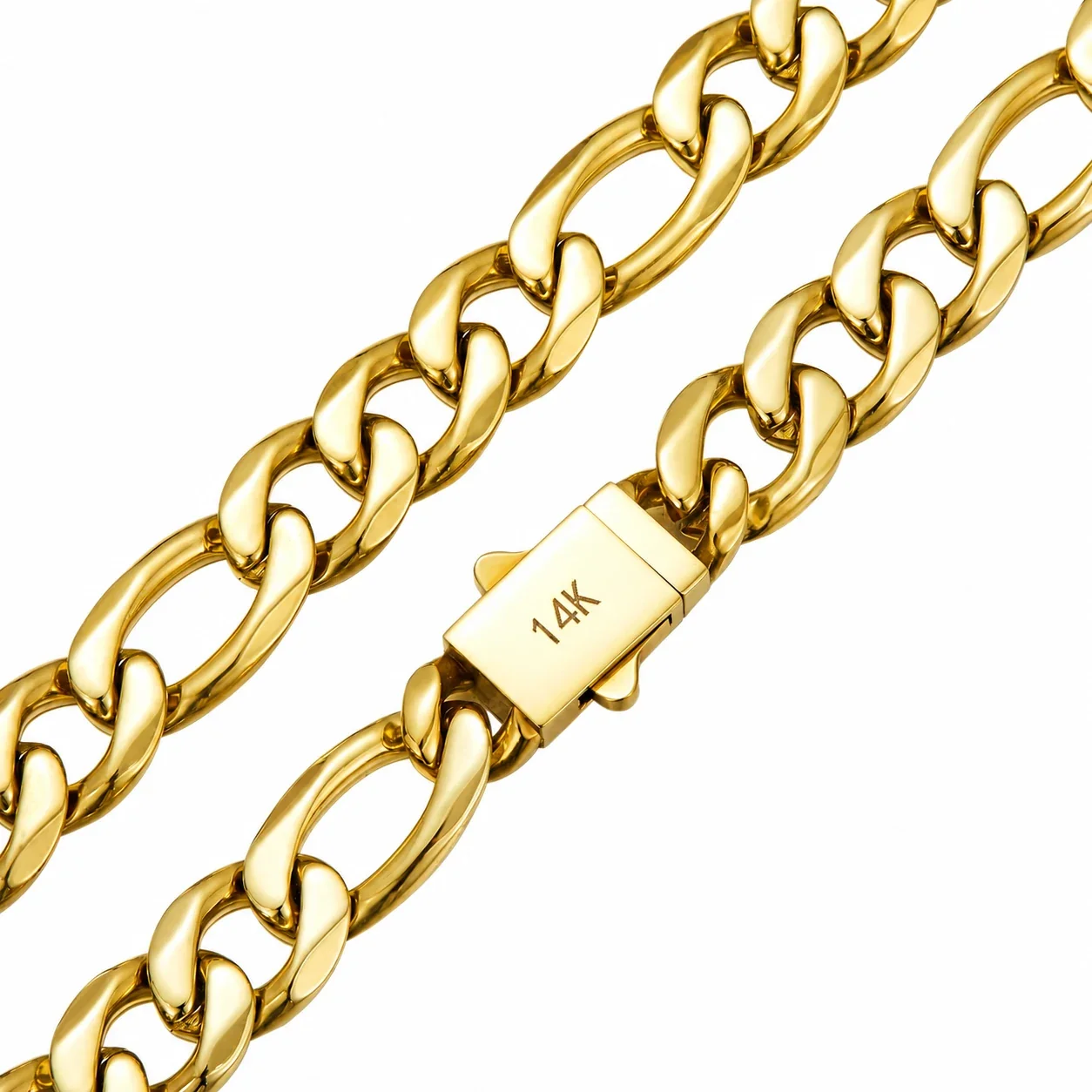 Bold Gold-Plated Stainless Steel Figaro Curb Chain Necklace
