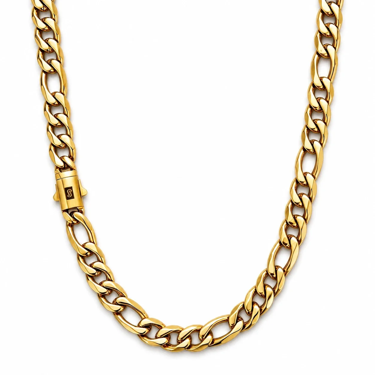 Bold Gold-Plated Stainless Steel Figaro Curb Chain Necklace - Gold mm