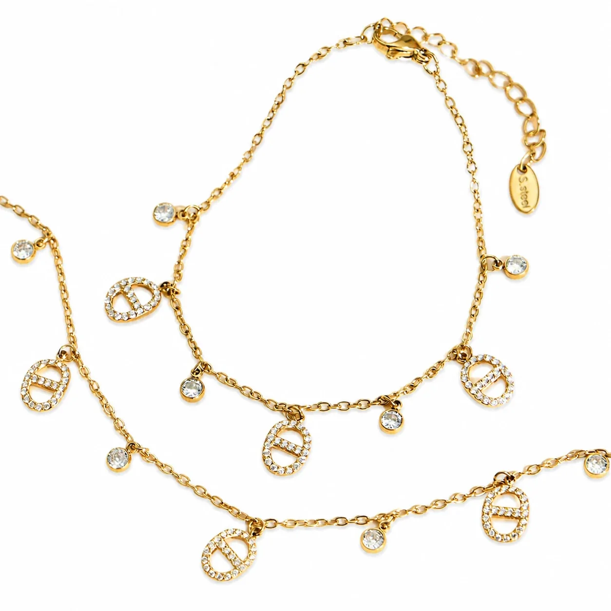 Dainty 18K Gold-Plated Oval CZ Chain Jewelry Set