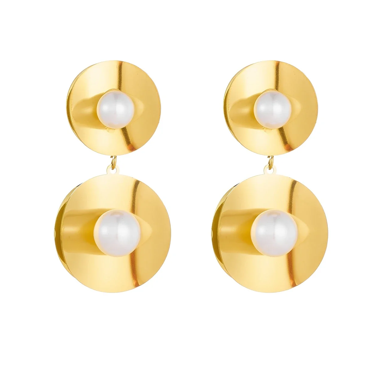 Stud Earrings: Heart, Pearl Disc & Oval Gold-Plated Stainless Steel