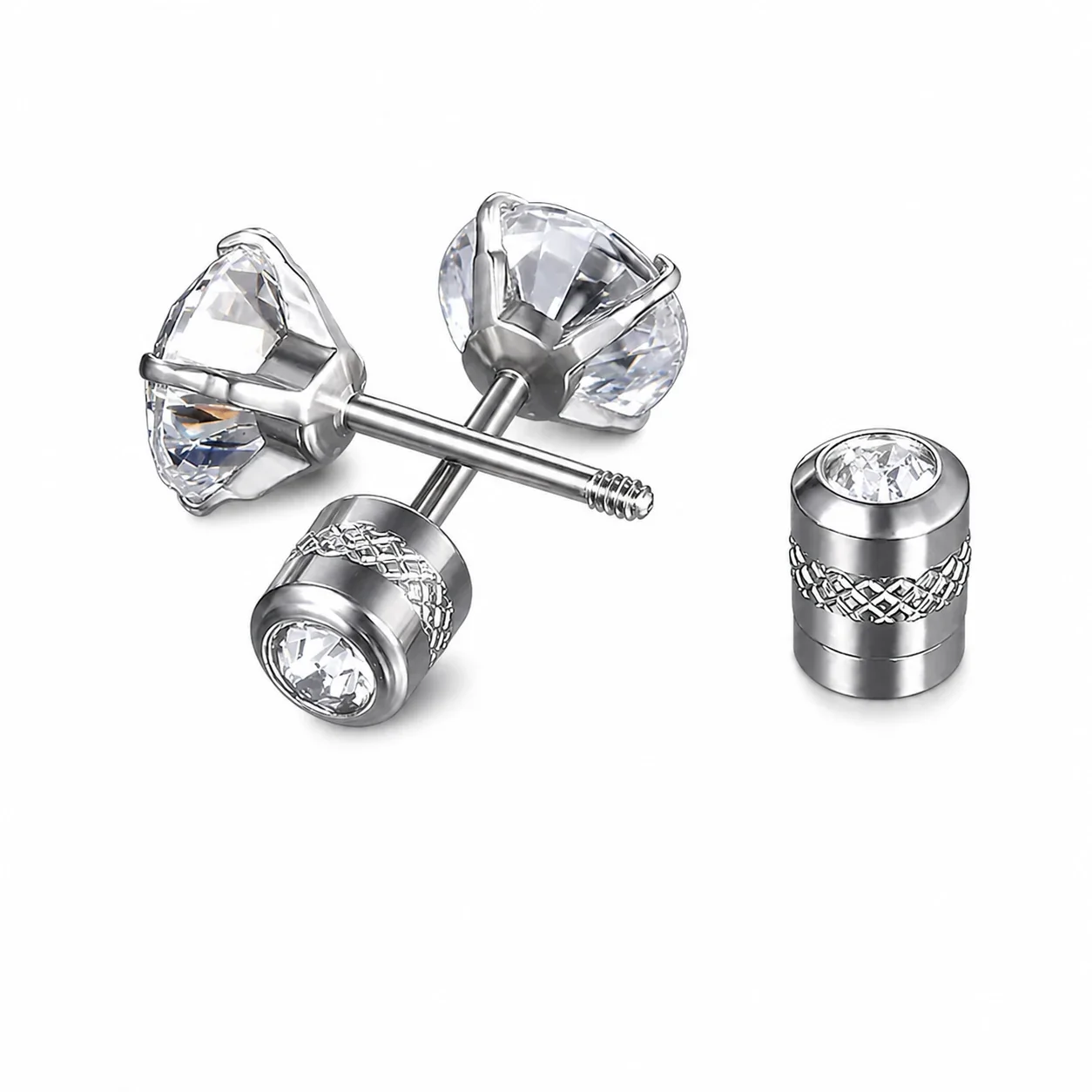 Polished 316 Stainless Round CZ Stud Earrings