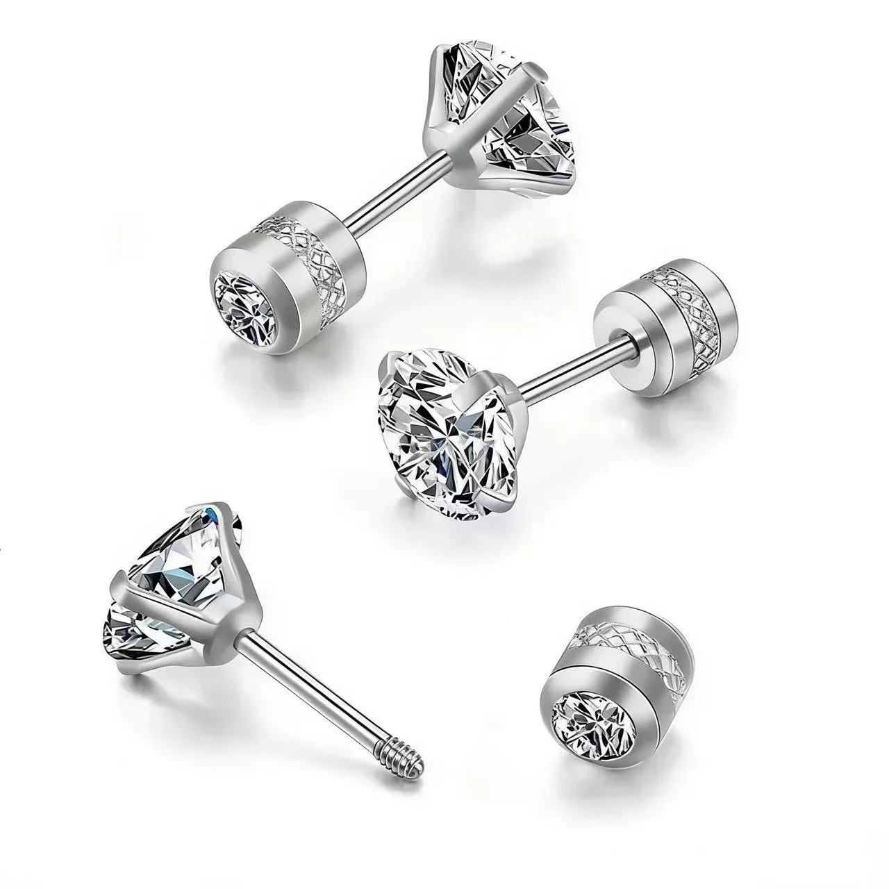 Polished 316 Stainless Round CZ Stud Earrings
