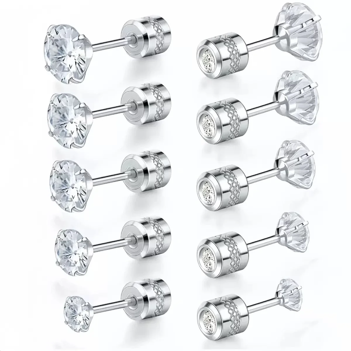 Polished 316 Stainless Round CZ Stud Earrings