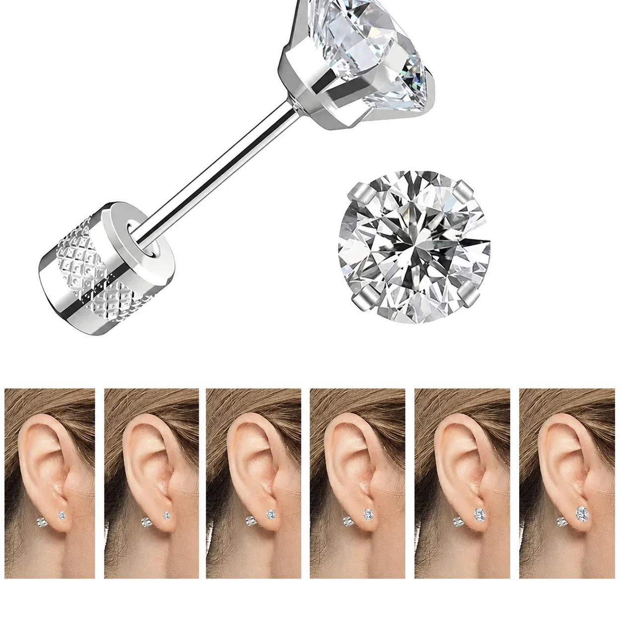 Polished 316 Stainless Round CZ Stud Earrings