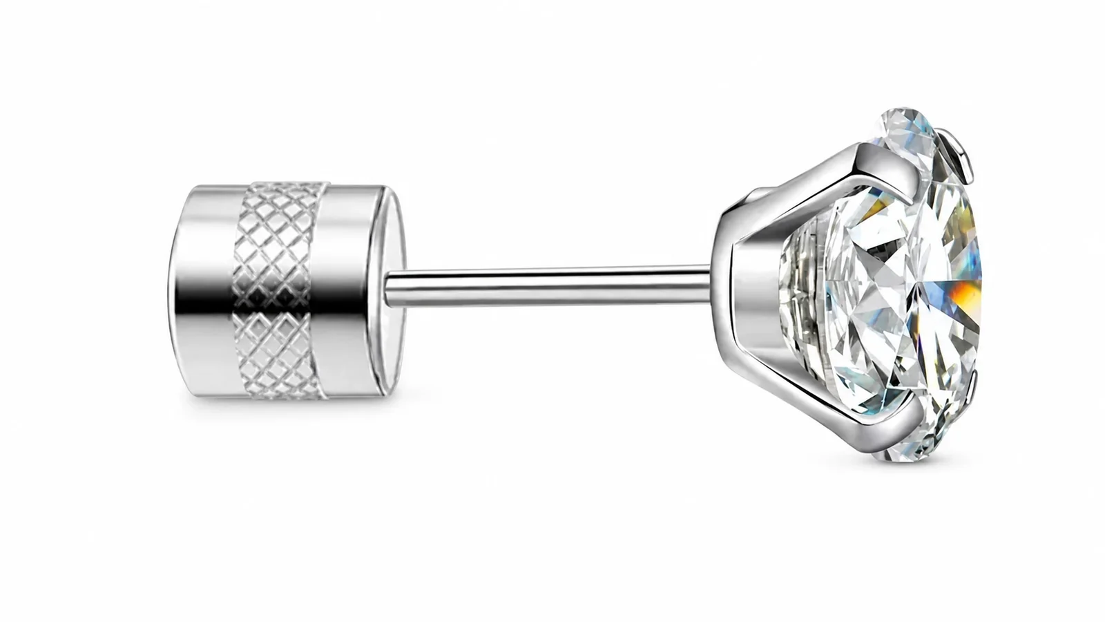 Polished 316 Stainless Round CZ Stud Earrings