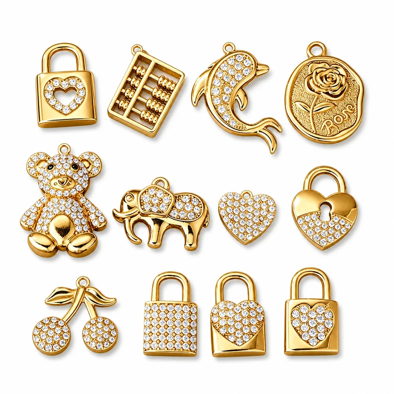 Gleaming 316 Stainless Steel Pavé Charm Pendant