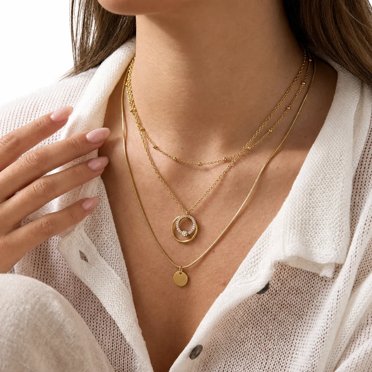 Radiant Gold PVD 316L Double Circle Crystal Necklace