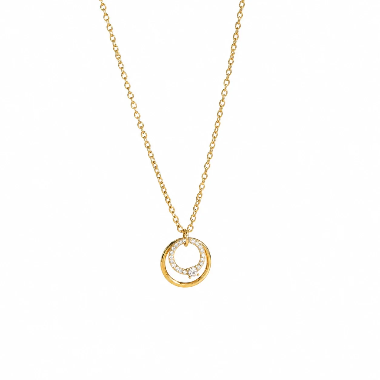 Radiant Gold PVD 316L Double Circle Crystal Necklace