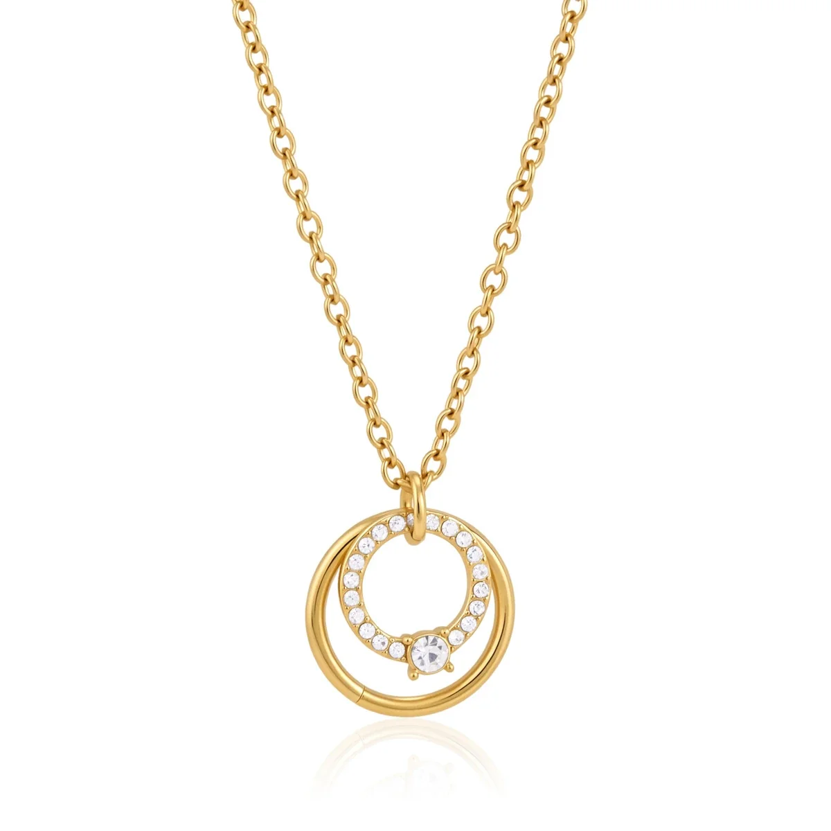 Radiant Gold PVD 316L Double Circle Crystal Necklace