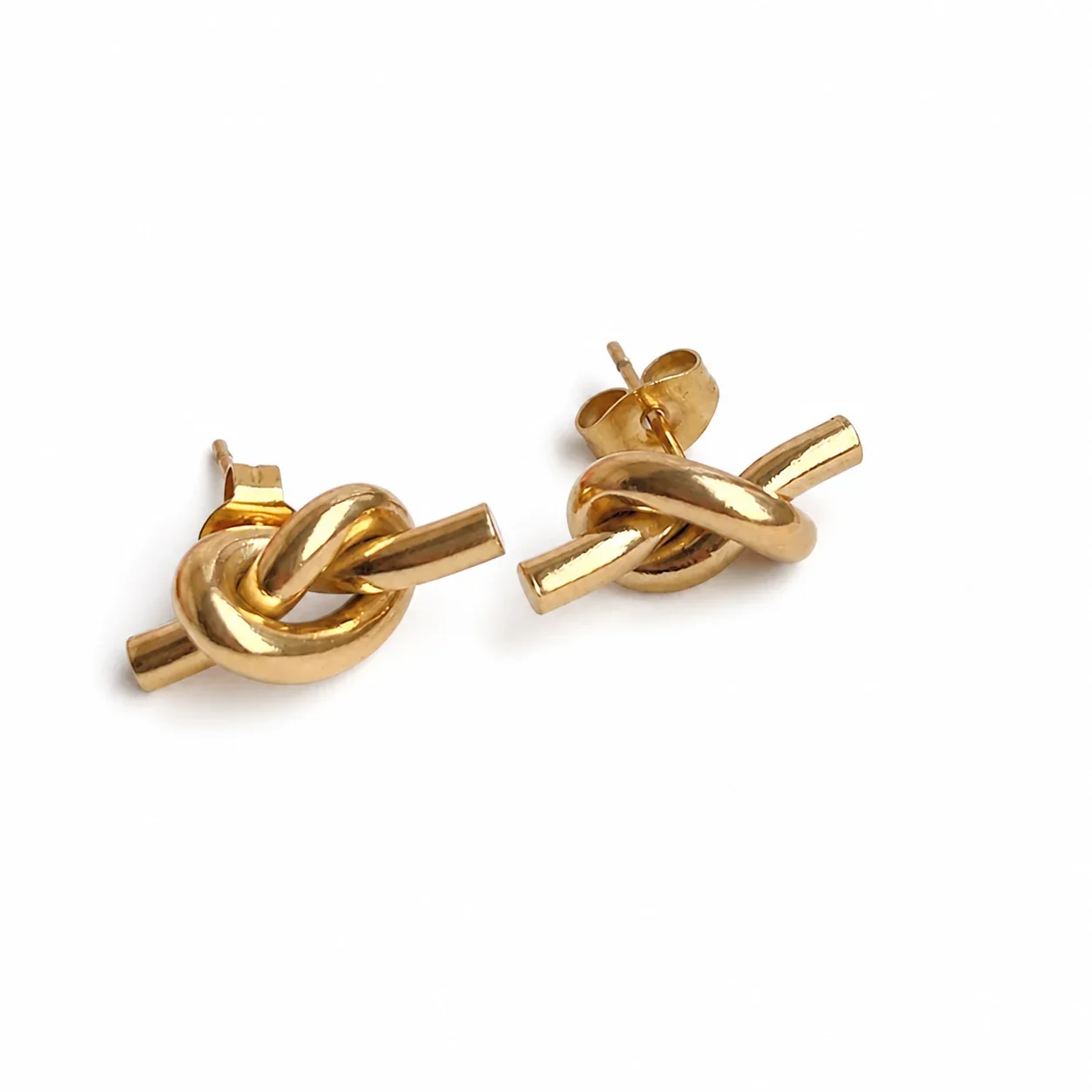 Sculptural Stainless Steel Plated Knot Bar Stud Earrings