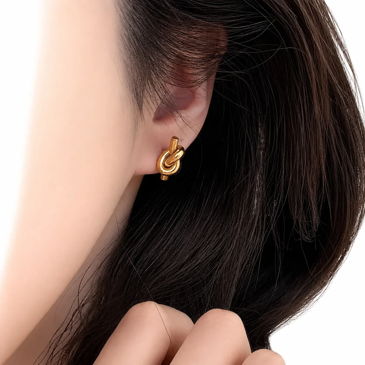 Sculptural Stainless Steel Plated Knot Bar Stud Earrings