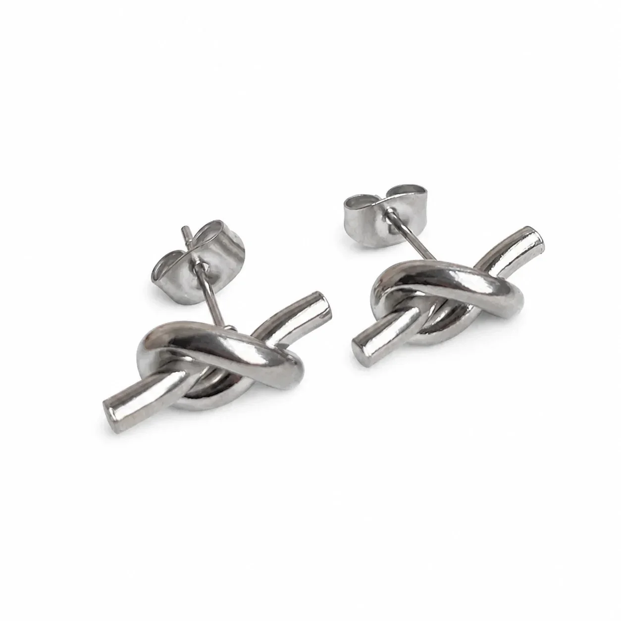Sculptural Stainless Steel Plated Knot Bar Stud Earrings