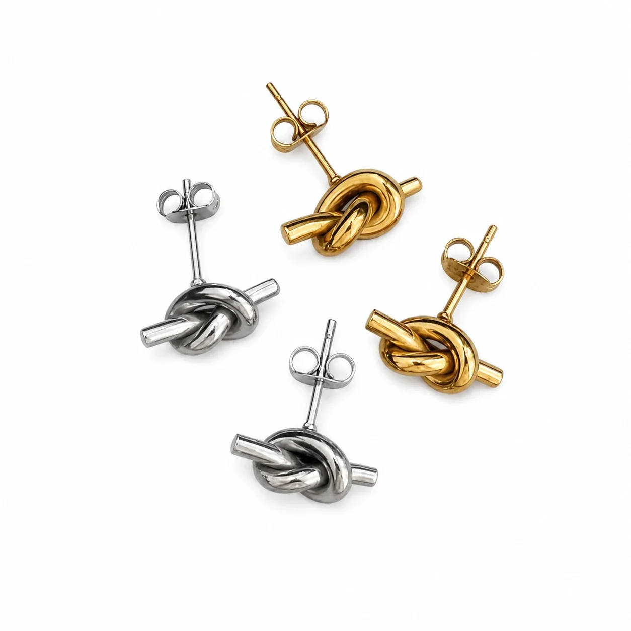 Sculptural Stainless Steel Plated Knot Bar Stud Earrings