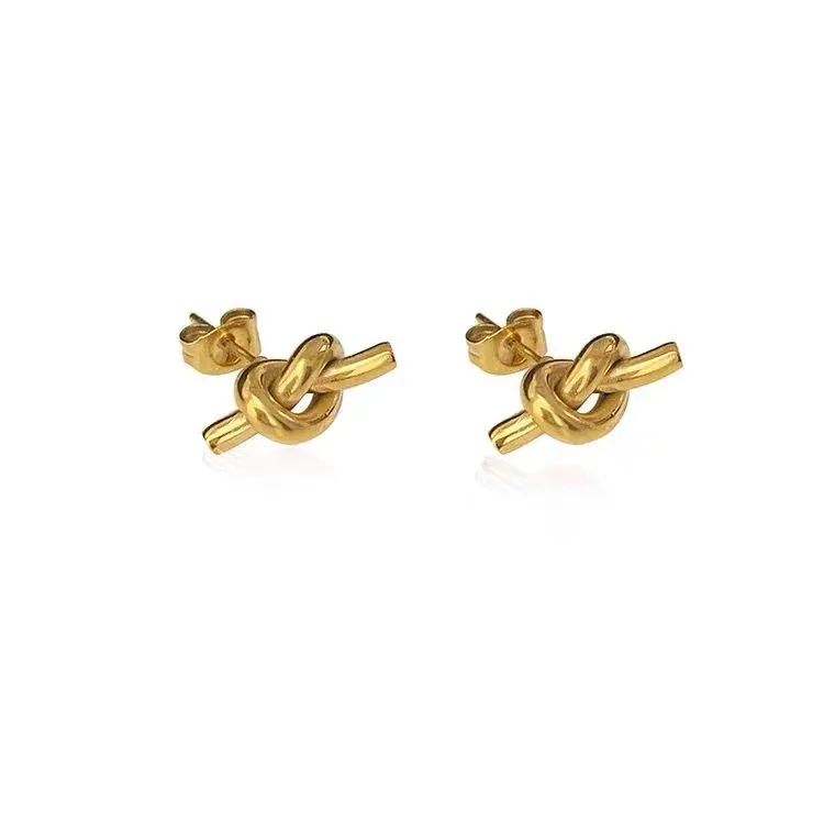Sculptural Stainless Steel Plated Knot Bar Stud Earrings