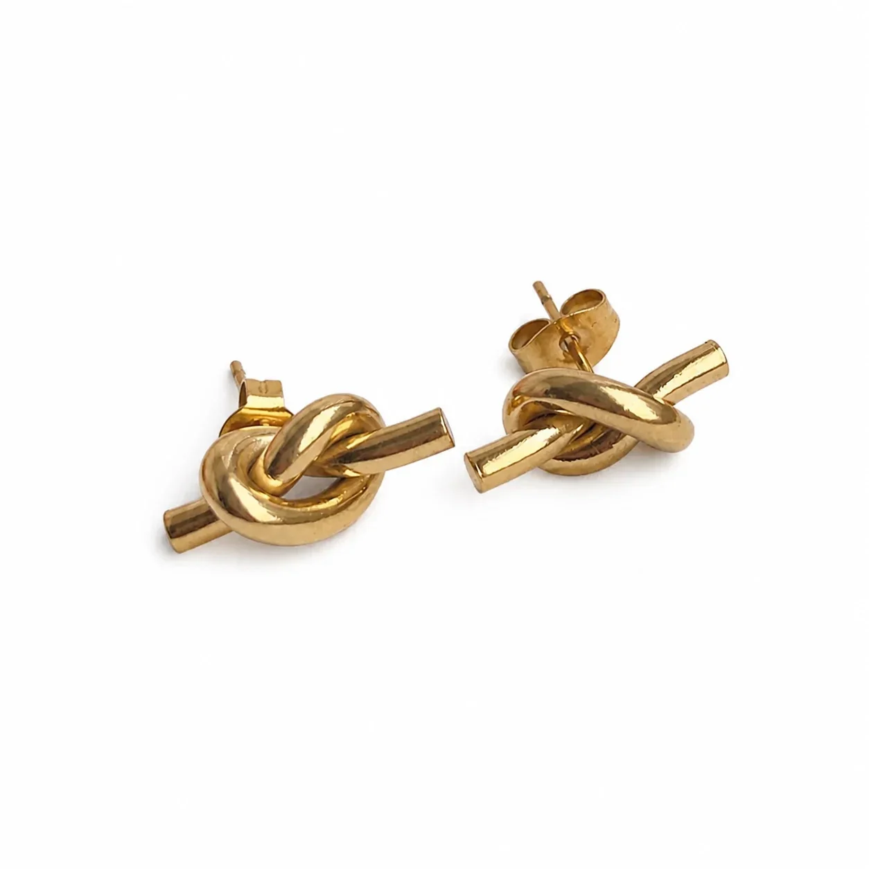 Sculptural Stainless Steel Plated Knot Bar Stud Earrings - Gold