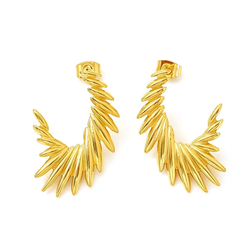 Sculptural Gold-Plated Wing Feather Ear Cuff Earrings