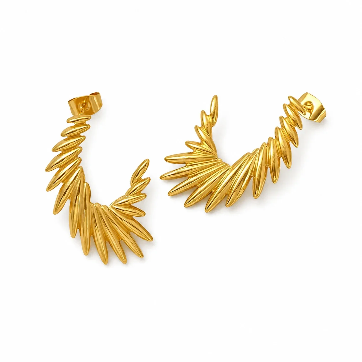 Sculptural Gold-Plated Wing Feather Ear Cuff Earrings