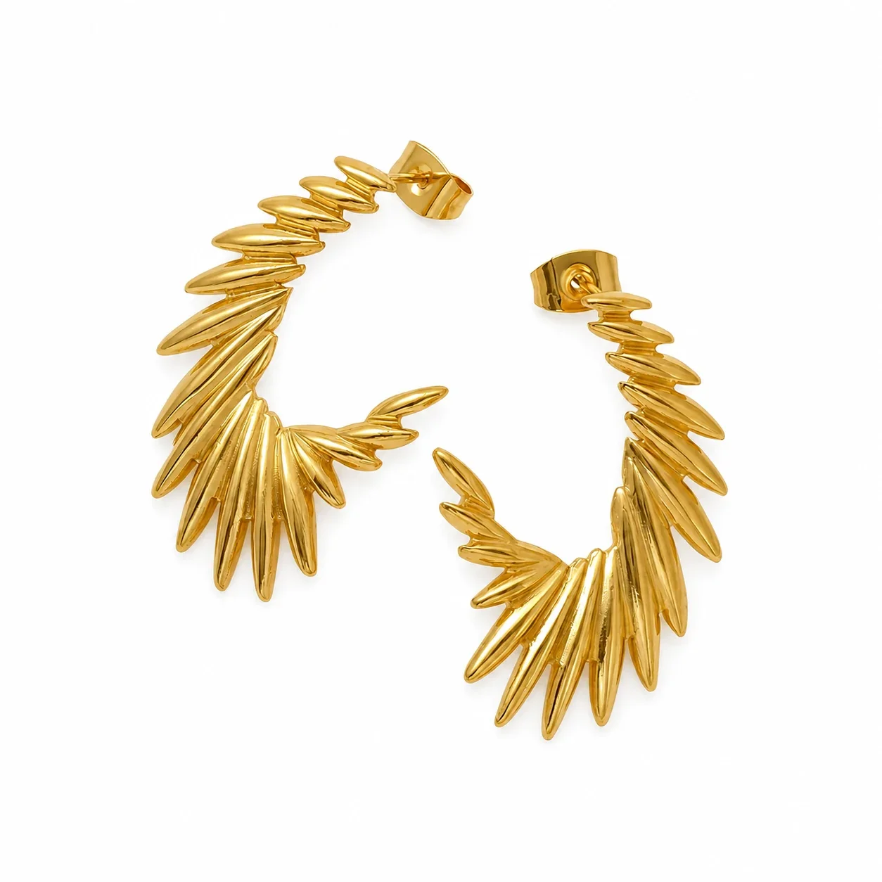 Sculptural Gold-Plated Wing Feather Ear Cuff Earrings