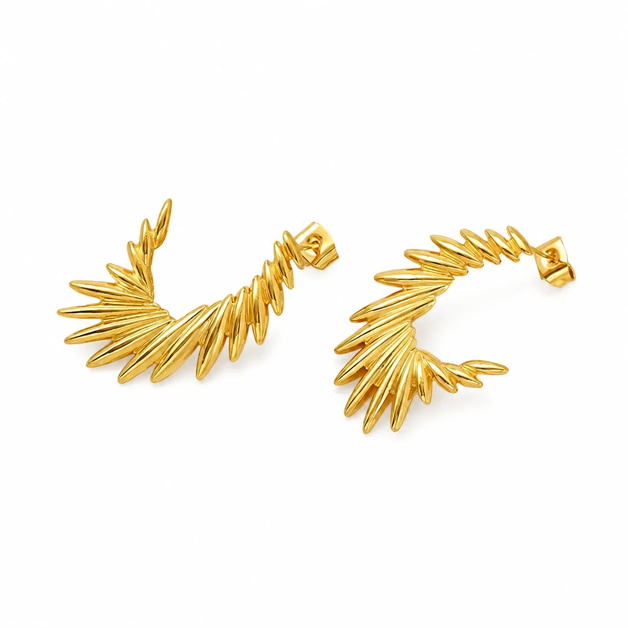 Sculptural Gold-Plated Wing Feather Ear Cuff Earrings