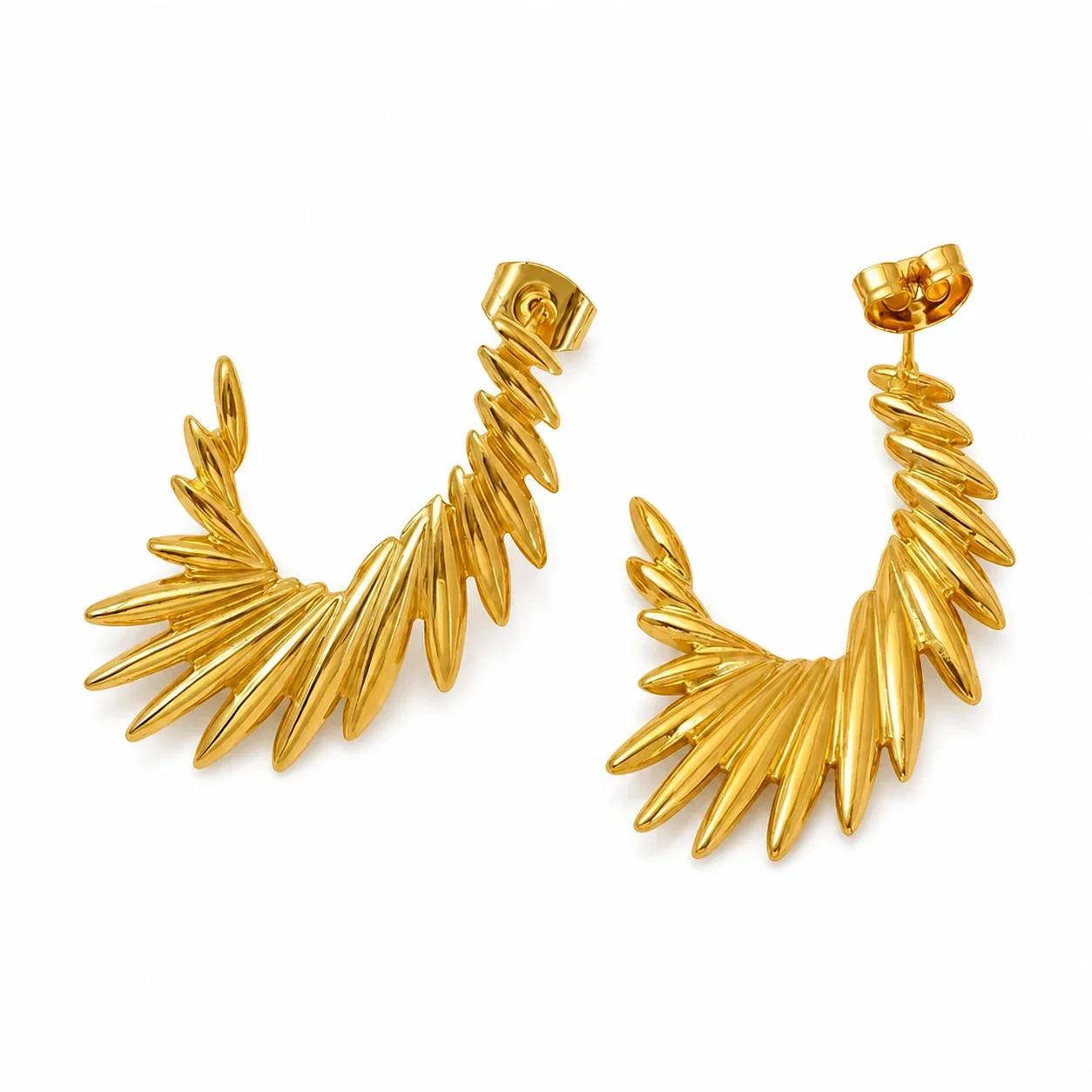Sculptural Gold-Plated Wing Feather Ear Cuff Earrings