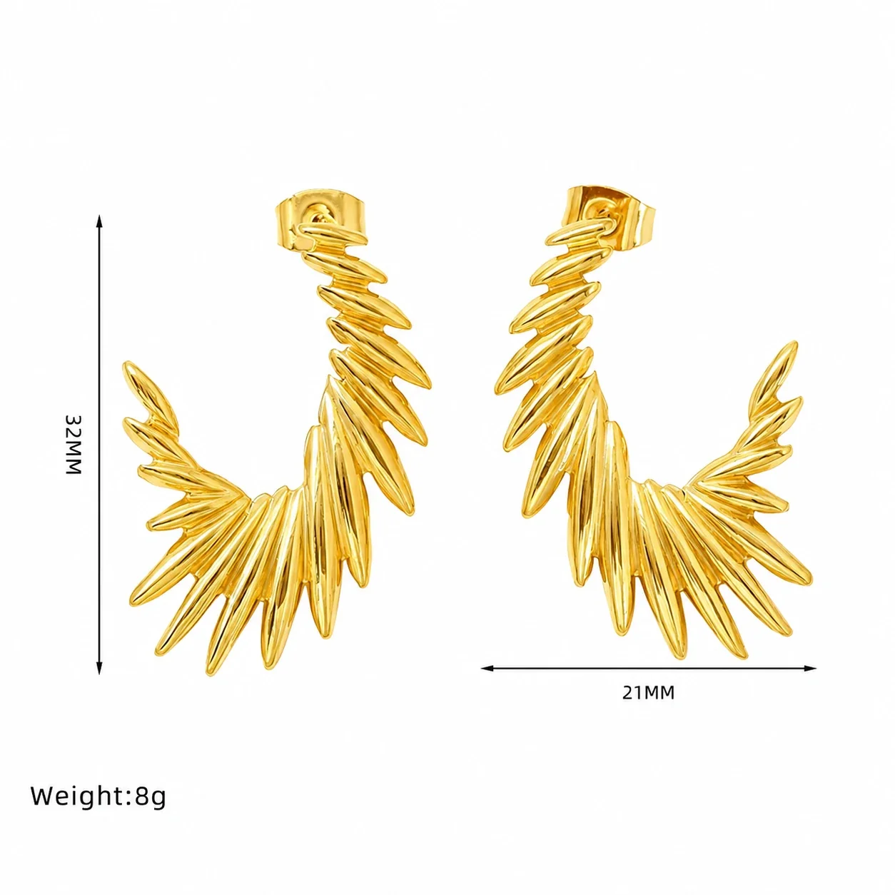 Sculptural Gold-Plated Wing Feather Ear Cuff Earrings - Gold
