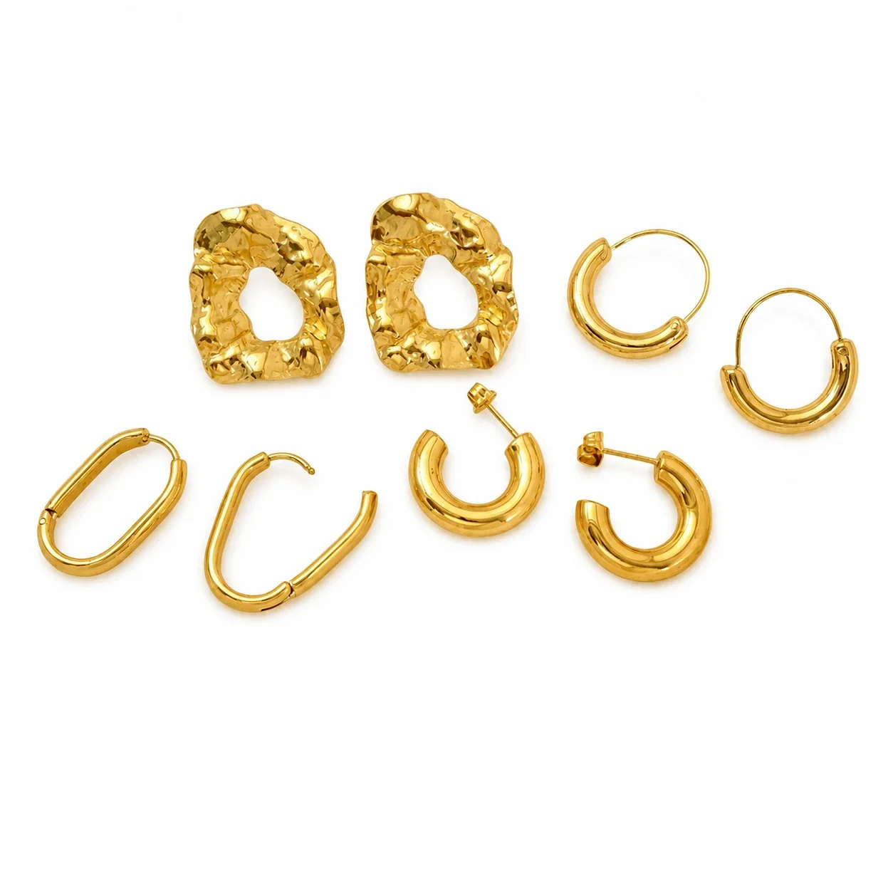 Sculptural Gold-Plated Stainless Steel Hammered Hoop Earrings