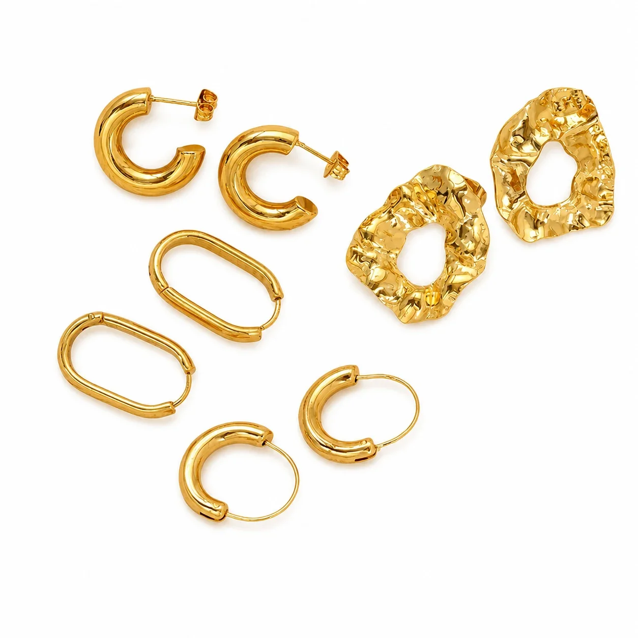 Sculptural Gold-Plated Stainless Steel Hammered Hoop Earrings
