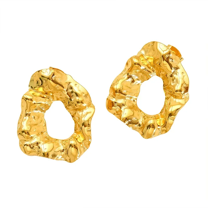 Sculptural Gold-Plated Stainless Steel Hammered Hoop Earrings