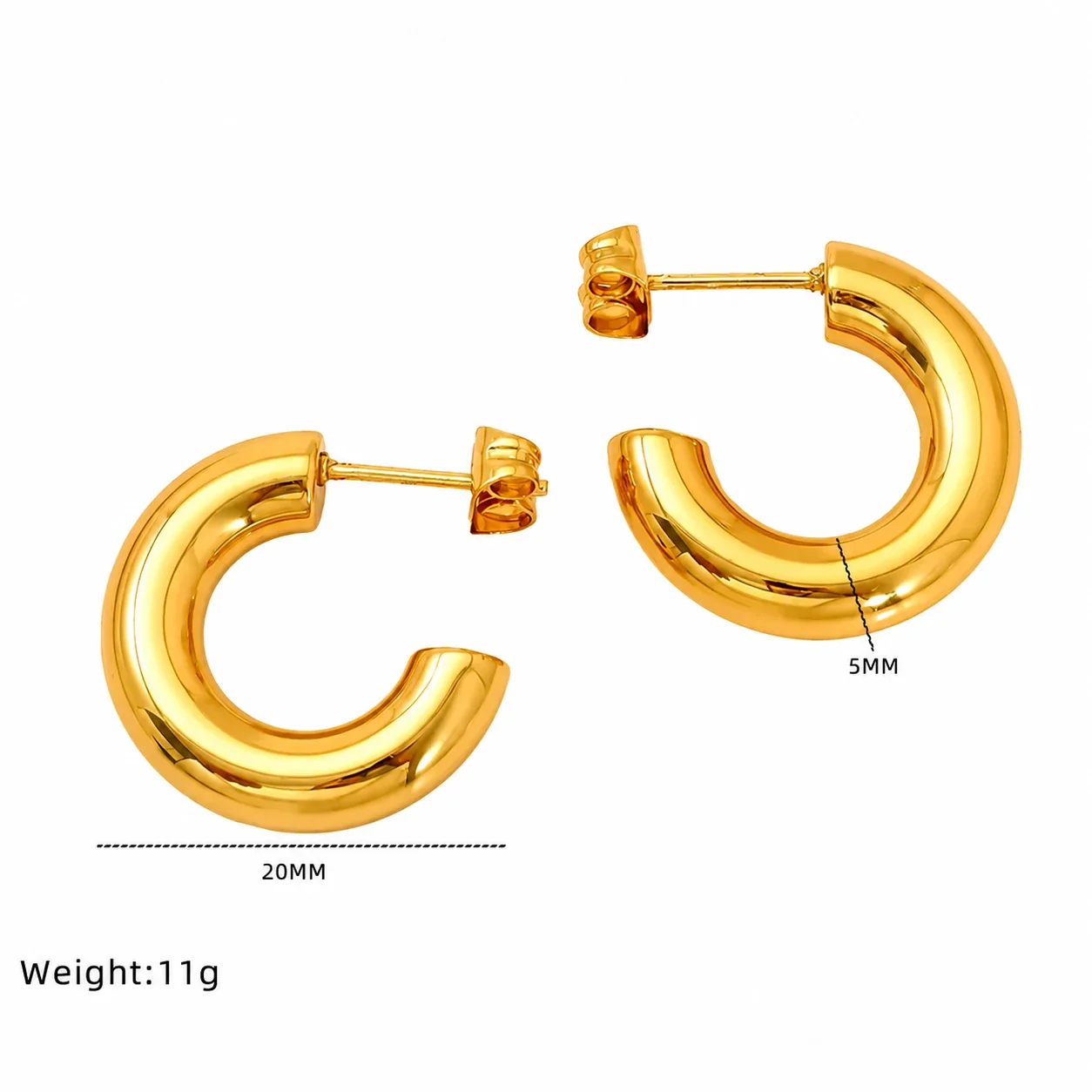 Sculptural Gold-Plated Stainless Steel Hammered Hoop Earrings - Gold Hammered Stud