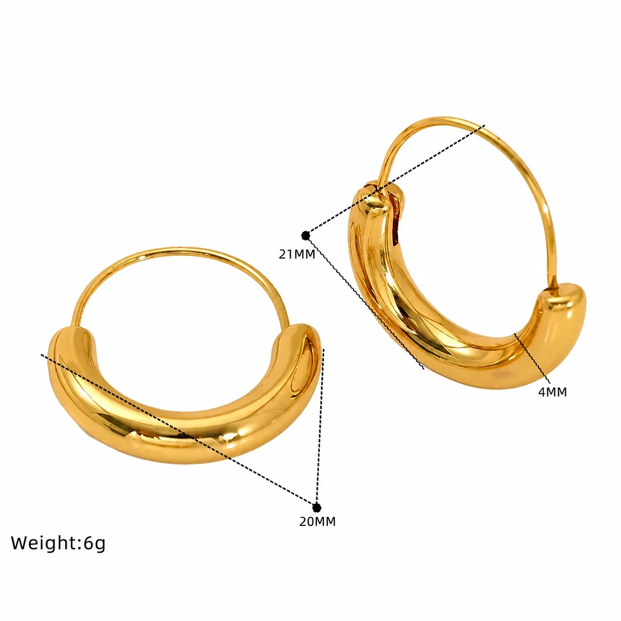 Sculptural Gold-Plated Stainless Steel Hammered Hoop Earrings - Gold Chunky C-Hoop