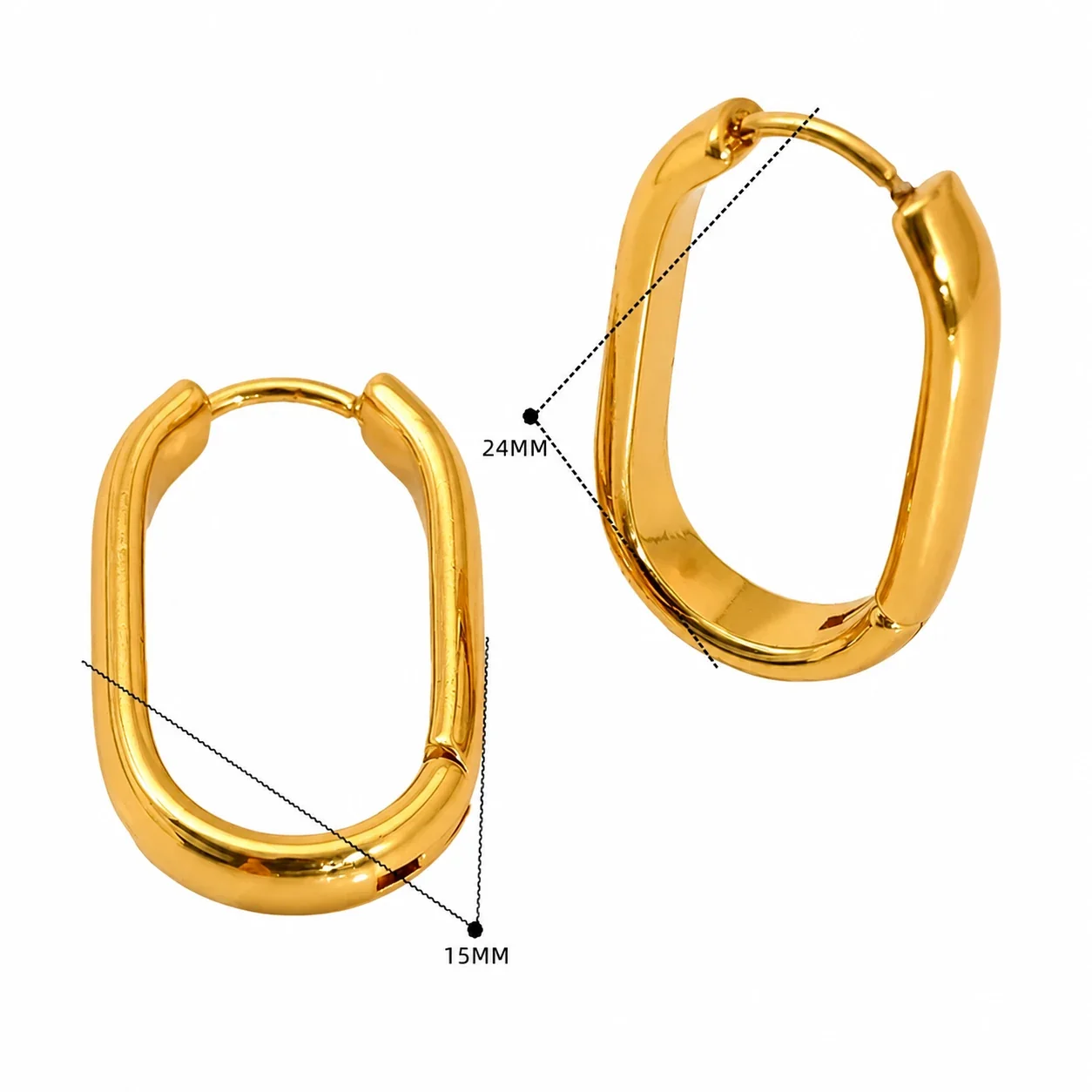 Sculptural Gold-Plated Stainless Steel Hammered Hoop Earrings - Gold Oval Hoop