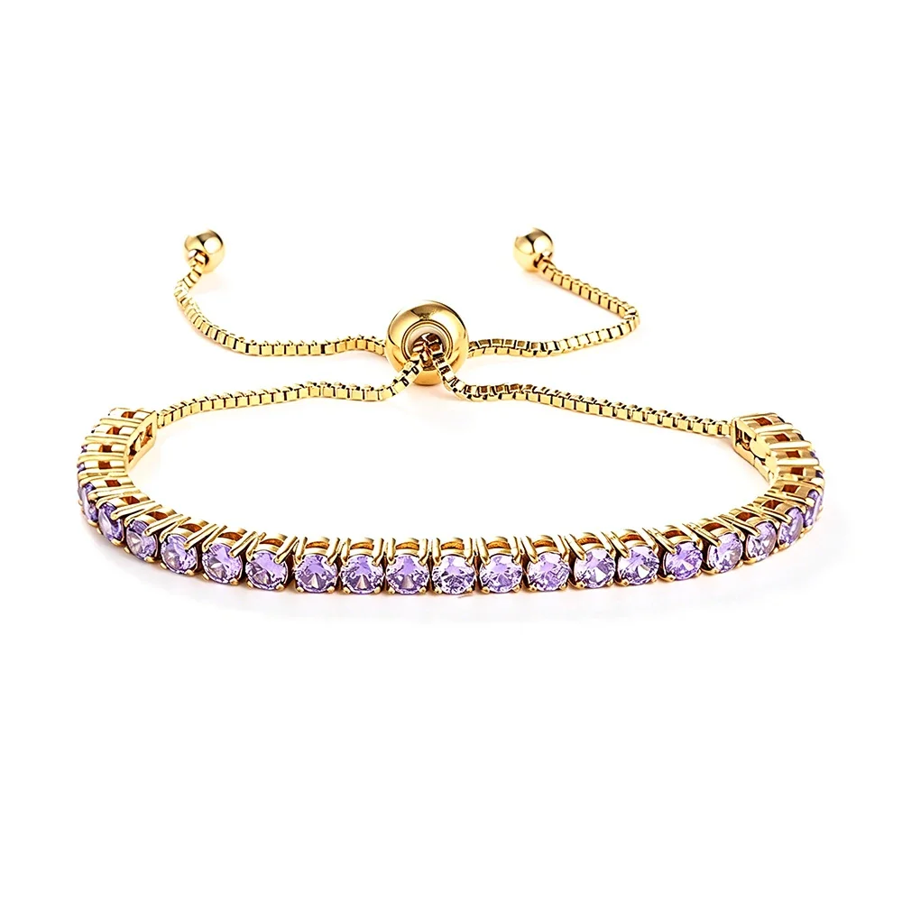 Radiant 316 Stainless Steel Round CZ Tennis Bracelet - Gold Purple CZ