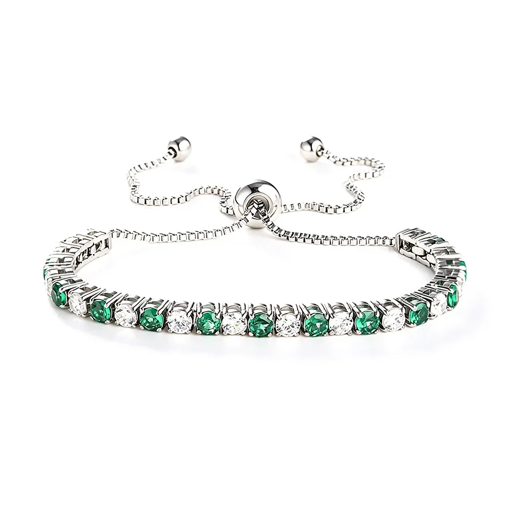 Radiant 316 Stainless Steel Round CZ Tennis Bracelet - Silver Green and White CZ