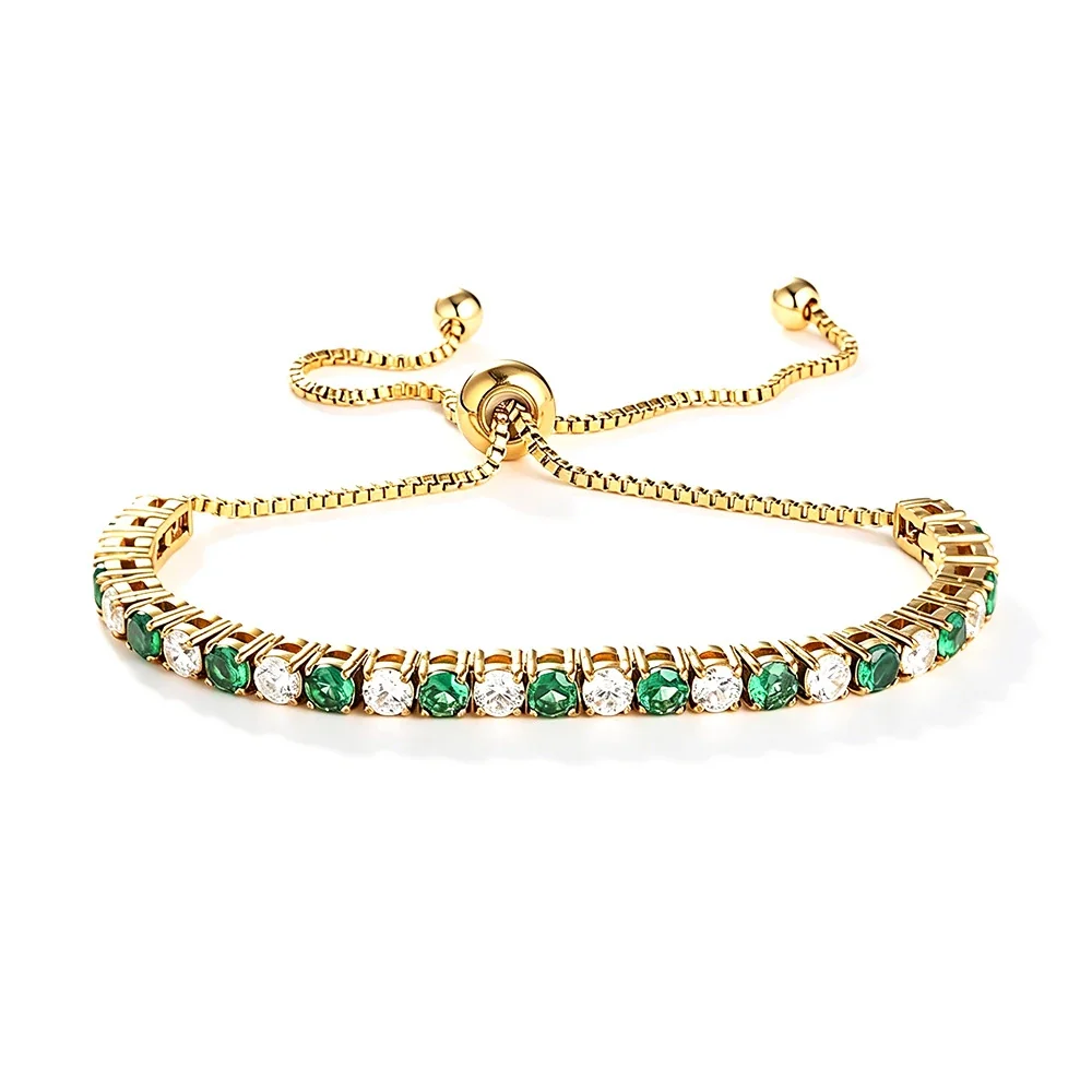 Radiant 316 Stainless Steel Round CZ Tennis Bracelet - Gold Green and White CZ