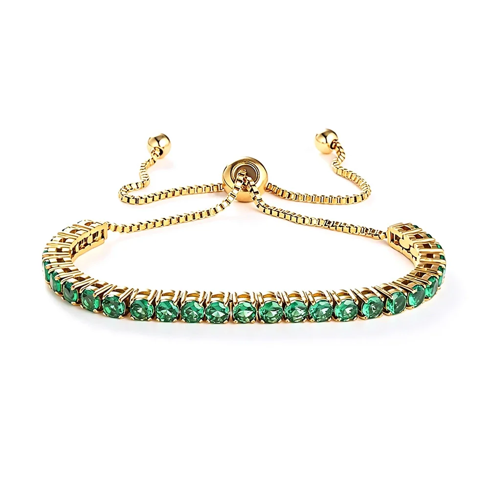 Radiant 316 Stainless Steel Round CZ Tennis Bracelet - Gold Green CZ