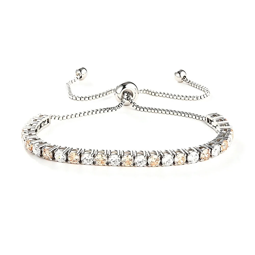 Radiant 316 Stainless Steel Round CZ Tennis Bracelet - Silver Champagne and White CZ