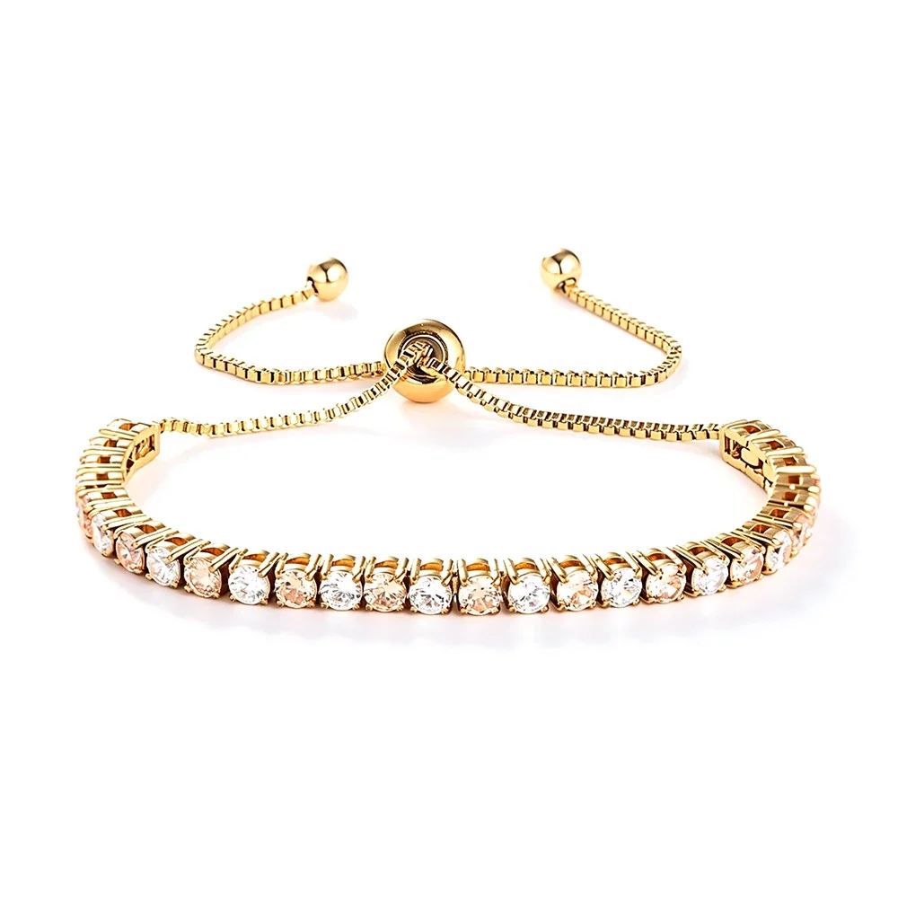 Radiant 316 Stainless Steel Round CZ Tennis Bracelet - Gold Champagne and White CZ