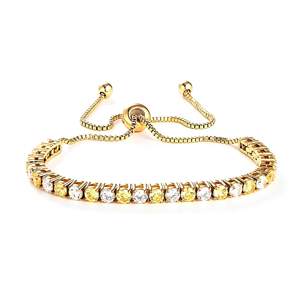 Radiant 316 Stainless Steel Round CZ Tennis Bracelet - Gold Yellow and White CZ