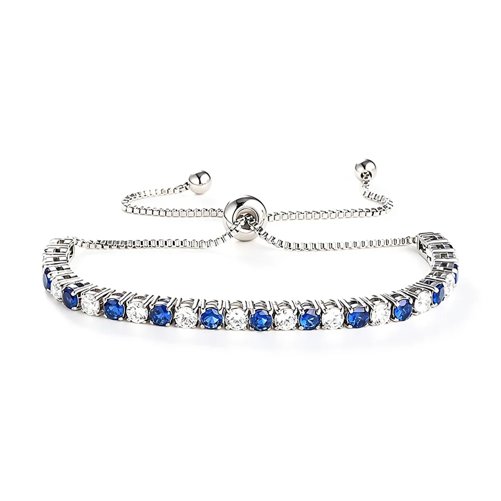 Radiant 316 Stainless Steel Round CZ Tennis Bracelet - Silver Blue and White CZ
