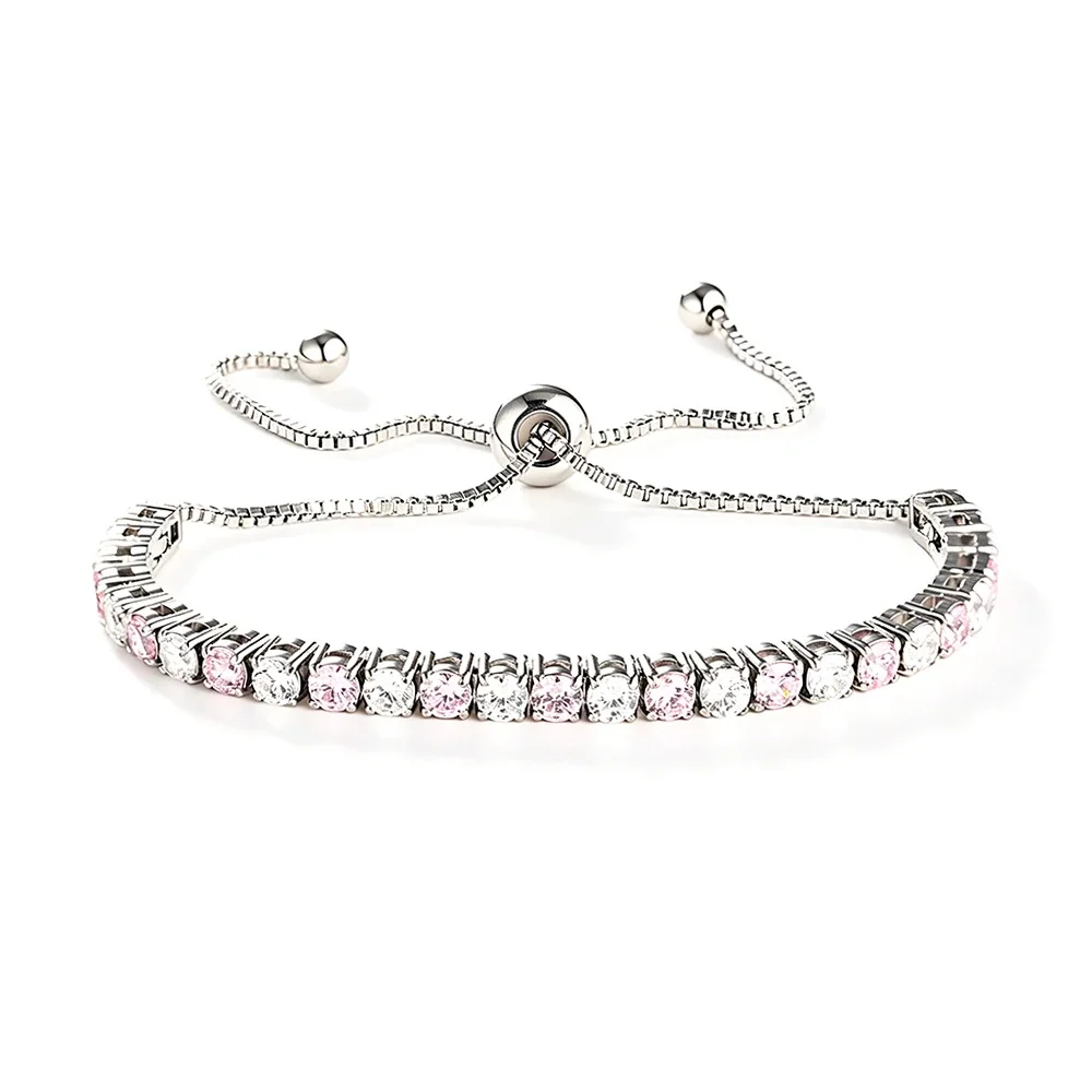 Radiant 316 Stainless Steel Round CZ Tennis Bracelet - Silver Pink and White CZ