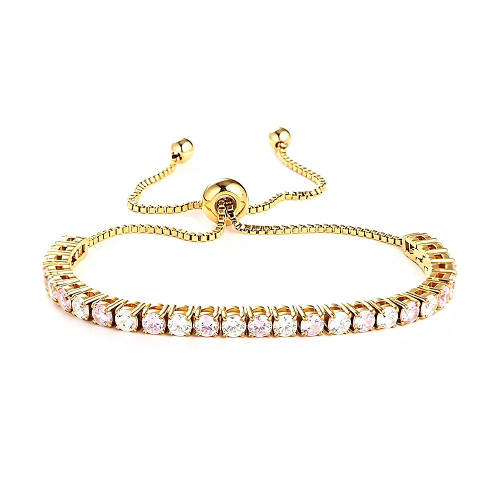 Radiant 316 Stainless Steel Round CZ Tennis Bracelet - Gold Pink and White CZ
