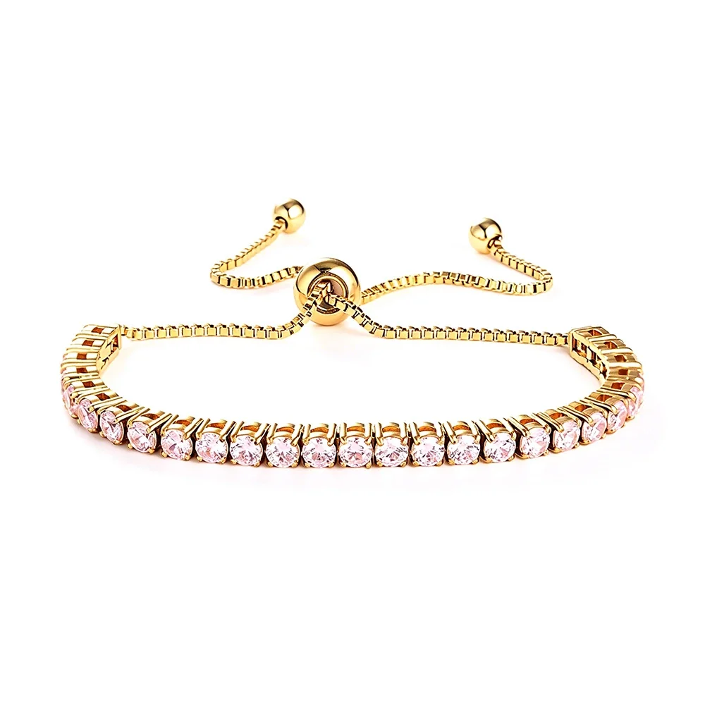 Radiant 316 Stainless Steel Round CZ Tennis Bracelet - Gold Pink CZ