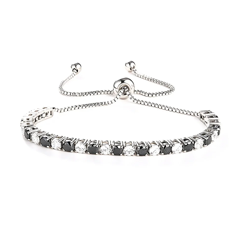 Radiant 316 Stainless Steel Round CZ Tennis Bracelet - Silver Black and White CZ