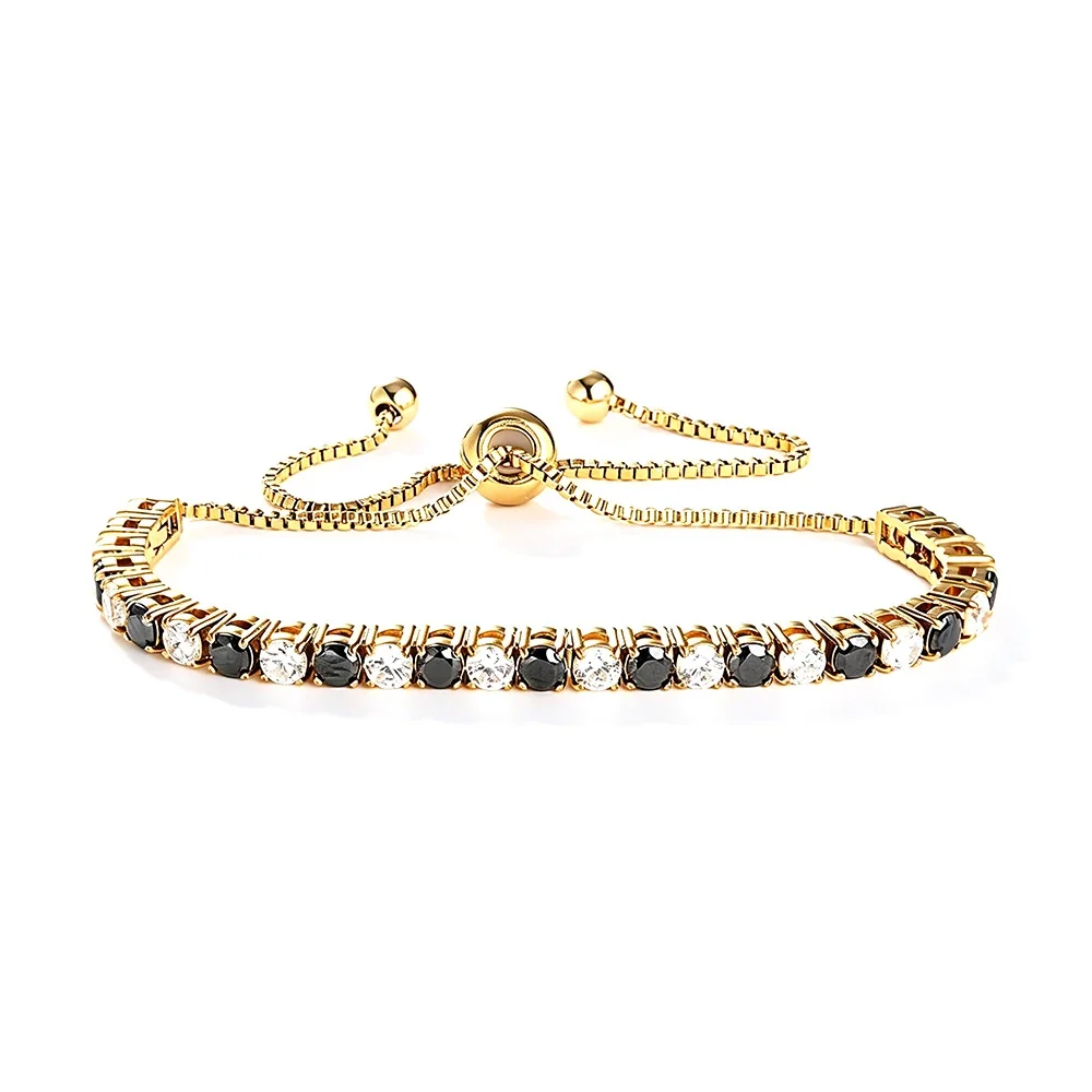 Radiant 316 Stainless Steel Round CZ Tennis Bracelet - Gold Black and White CZ